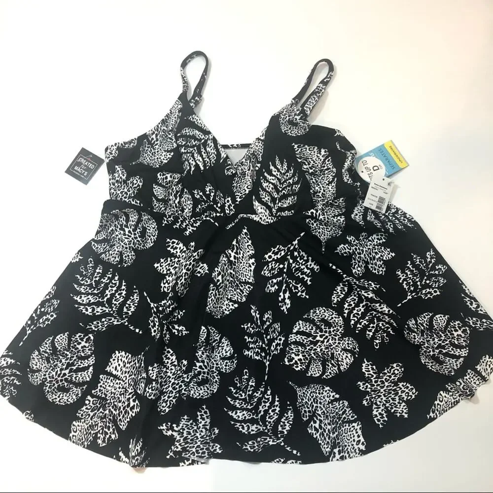 Swim solution leaves underwire tankini swim top